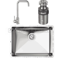 Комплект Мойка TopZero TZ RS 550, нержавеющая сталь + Смеситель WIX 206 INOX, нержавеющая сталь + Измельчитель Bort Titan 4000 Plus