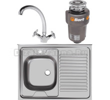 Комплект Мойка Ukinox Стандарт + Смеситель Domaci Равенна + Измельчитель Bort Titan 5000
