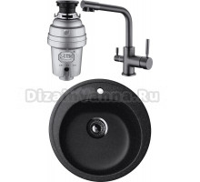 Комплект Мойка Ulgran U-101 -308, черная + Смеситель Domaci Равенна DCB 3003N, черный + Измельчитель Zorg Inox D