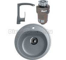 Комплект Мойка Ulgran U-101 -309, темно-серая + Смеситель U-005 -309, темно-серый + Измельчитель Bort Titan Max Power