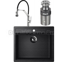Комплект Мойка Ulgran U-104 -308, черная + Смеситель Domaci Равенна DCB 7012, сатин, с гибким изливом + Измельчитель Bort Titan 4000 Control