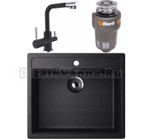 Комплект Мойка Ulgran U-104 -308, черная + Смеситель Domaci Солерно DC-3003, морион + Измельчитель Bort Titan 5000