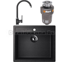 Комплект Мойка Ulgran U-104 -308, черная + Смеситель Domaci Солерно DC-3004, морион + Измельчитель Bort Titan 5000 Control