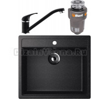 Комплект Мойка Ulgran U-104 -308, черная + Смеситель Domaci Солерно DC-3009, морион + Измельчитель Bort Titan Max Power