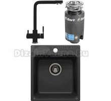 Комплект Мойка QuartzBond BOND 430, уголь + Смеситель Domaci Солерно UQ-016-07, уголь + Измельчитель Bort Titan 4000