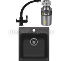 Комплект Мойка QuartzBond BOND 430, уголь + Смеситель Domaci Солерно UQ-017-07, уголь + Измельчитель Bort Titan 4000 Control