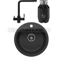 Комплект Мойка QuartzBond BOND 480, уголь + Смеситель Domaci Солерно UQ-016-07, уголь + Измельчитель Bone Crusher BC 910-AS