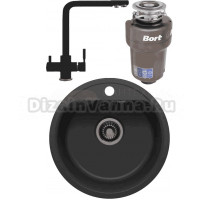 Комплект Мойка QuartzBond BOND 480, уголь + Смеситель Domaci Солерно UQ-016-07, уголь + Измельчитель Bort Titan 5000 Control