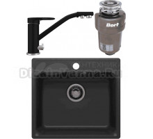 Комплект Мойка QuartzBond BOND 530, уголь + Смеситель Domaci Солерно UQ-010-07, уголь + Измельчитель Bort Titan Max Power, FullControl