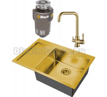 Комплект Мойка Steel Hammer SH 7851-R BRONZE, бронза + Смеситель SH 725 BRONZE + Измельчитель Bort Titan Max Power