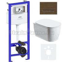 Комплект Унитаз подвесной безободковый Bell Pro Rimless 3301101R + Быстросъемное сиденье микролифт 33290100 + Система инсталляции для унитазов Relfix 38010010 + Кнопка смыва Relfix 3805005T венге