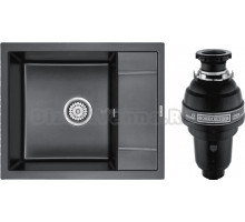 Комплект Мойка Paulmark Flugen 50-600 PM216050-BL, черная + Измельчитель Bone Crusher BC 1000-AS