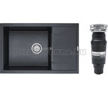 Комплект Мойка Paulmark Flugen 60 PM317850-BLM, черный металлик + Измельчитель Bone Crusher BC 910-SL-Slim Line