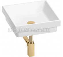 Накладная раковина Wellsee Doux 201001108 40 глянцевая белая, золото, квадратная, фаянс