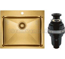 Комплект Мойка Paulmark Kroner PM215951-BG, брашированное золото + Измельчитель Bone Crusher BC 1000-AS