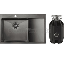 Комплект Мойка Paulmark Kroner PM217851-GML, вороненая сталь L + Измельчитель Bone Crusher BC 910-AS