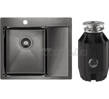 Комплект Мойка Paulmark Kroner PM225951-GML, вороненая сталь L + Измельчитель Bone Crusher BC 910-AS