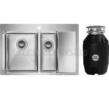 Комплект Мойка Paulmark Kroner PM227851-BSL, брашированная нержавеющая сталь L + Измельчитель Bone Crusher BC 810-AS