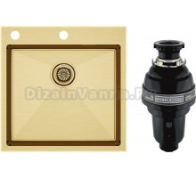 Комплект Мойка Paulmark Kroner-Edge PM775151-BG, брашированное золото + Измельчитель Bone Crusher BC 1000-AS