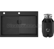 Комплект Мойка Paulmark Kroner-Pro + Pro PM707551-GM+R405-GM, вороненая сталь + Измельчитель Bone Crusher BC 910-AS