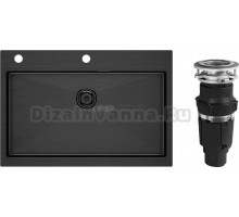 Комплект Мойка Paulmark Kroner-Pro PM707551-GM, вороненая сталь + Измельчитель Bone Crusher BC 610-AS