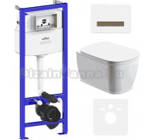Комплект Унитаз подвесной безободковый Bell Pro Rimless 3301101R + Быстросъемное сиденье микролифт 33290100 + Система инсталляции для унитазов Relfix 38010010 + Кнопка смыва Relfix 38050703 белая, светлое дерево