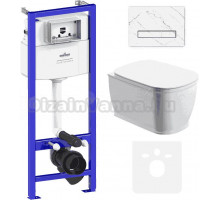 Комплект Унитаз подвесной безободковый Bell Pro Rimless 3301101R + Быстросъемное сиденье микролифт 33290100 + Система инсталляции для унитазов Relfix 38010010 + Кнопка смыва Relfix 38050903 белый мрамор