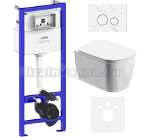 Комплект Унитаз подвесной безободковый Bell Pro Rimless 3301101R + Быстросъемное сиденье микролифт 33290100 + Система инсталляции для унитазов Relfix 38010010 + Кнопка смыва Relfix 38050904 белый мрамор