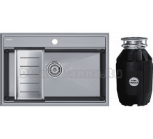 Комплект Мойка Paulmark Stepia PM117551-GRM+A375-BS, с коландером, серый металлик + Измельчитель Bone Crusher BC 810-AS