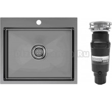 Комплект Мойка Paulmark Velten PM805951-GM, вороненая сталь + Измельчитель Bone Crusher BC 910-SL-Slim Line