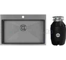 Комплект Мойка Paulmark Velten PM807551-GM, вороненая сталь + Измельчитель Bone Crusher BC 810-AS