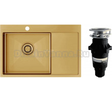 Комплект Мойка Paulmark Velten PM807851-BGL, L, золото + Измельчитель Bone Crusher BC 810-SL Slim Line