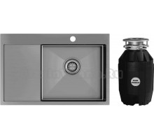 Комплект Мойка Paulmark Velten PM807851-GMR, вороненая сталь + Измельчитель Bone Crusher BC 810-AS