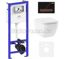 Комплект Унитаз подвесной Lavinia Boho One 33021010 с микролифтом + Система инсталляции для унитазов Relfix 38010010 + Кнопка смыва Relfix 38050602 матовая черная, темное дерево