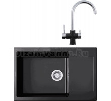 Комплект Мойка Zigmund & Shtain Rechteck 780.490, черный базальт + Смеситель ZS 1800, черный базальт