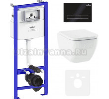 Комплект Унитаз подвесной Lavinia Boho One 33021010 с микролифтом + Система инсталляции для унитазов Relfix 38010010 + Кнопка смыва Relfix 38050801 матовая черная, золотой глянец