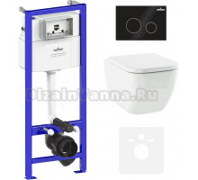 Комплект Унитаз подвесной Lavinia Boho One 33021010 с микролифтом + Система инсталляции для унитазов Relfix 38010010 + Кнопка смыва Relfix 38050803 матовая черная, золотой глянец