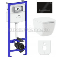 Комплект Унитаз подвесной Lavinia Boho One 33021010 с микролифтом + Система инсталляции для унитазов Relfix 38010010 + Кнопка смыва Relfix 3805003B глянцевая черная, хром