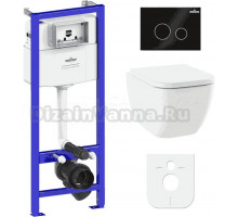 Комплект Унитаз подвесной Lavinia Boho One 33021010 с микролифтом + Система инсталляции для унитазов Relfix 38010010 + Кнопка смыва Relfix 3805004B глянцевая черная, хром