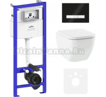Комплект Унитаз подвесной Lavinia Boho One 33021010 с микролифтом + Система инсталляции для унитазов Relfix 38010010 + Кнопка смыва Relfix 38050701 глянцевая черная, белая