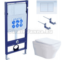 Комплект Унитаз подвесной AQUATEK Амадео AQ1180-00 безободковый, с микролифтом + Инсталляция Standard INS-0000012 + Комплект креплений KKI-0000002 + Кнопка KDI-0000009 белая