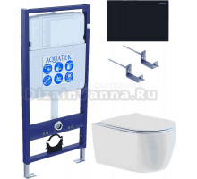 Комплект Унитаз подвесной AQUATEK Европа New AQ1106-00 безободковый, с микролифтом + Инсталляция Standard INS-0000012 + Комплект креплений KKI-0000002 + Кнопка KDI-0000017 матовая черная
