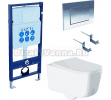 Комплект Унитаз подвесной AQUATEK Лугано AQ2002-00 безободковый, с микролифтом + Инсталляция Standard INS-0000012 + Комплект креплений KKI-0000002 + Кнопка KDI-0000010 глянцевый хром