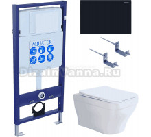 Комплект Унитаз подвесной AQUATEK Амадео AQ1163-00 безободковый, с микролифтом + Инсталляция Standard INS-0000012 + Комплект креплений KKI-0000002 + Кнопка KDI-0000012 матовая черная