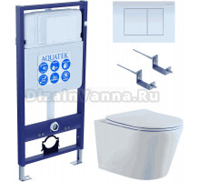 Комплект Унитаз подвесной AQUATEK Вега AQ1905-00 безободковый, с микролифтом + Инсталляция Standard INS-0000012 + Комплект креплений KKI-0000002 + Кнопка KDI-0000009 белая