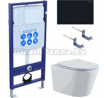 Комплект Унитаз подвесной AQUATEK Вега AQ1905-00 безободковый, с микролифтом + Инсталляция Standard INS-0000012 + Комплект креплений KKI-0000002 + Кнопка KDI-0000012 матовая черная