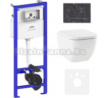 Комплект Унитаз подвесной Lavinia Boho One 33021010 с микролифтом + Система инсталляции для унитазов Relfix 38010010 + Кнопка смыва Relfix 38050901 черный мрамор