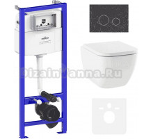 Комплект Унитаз подвесной Lavinia Boho One 33021010 с микролифтом + Система инсталляции для унитазов Relfix 38010010 + Кнопка смыва Relfix 38050902 черный мрамор
