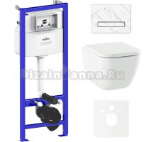 Комплект Унитаз подвесной Lavinia Boho One 33021010 с микролифтом + Система инсталляции для унитазов Relfix 38010010 + Кнопка смыва Relfix 38050903 белый мрамор