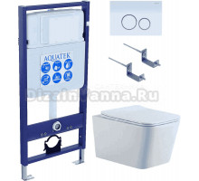 Комплект Унитаз подвесной AQUATEK Либра New AQ0530N-00 безободковый, с микролифтом + Инсталляция Standard INS-0000012 + Комплект креплений KKI-0000002 + Кнопка KDI-0000015 белая
